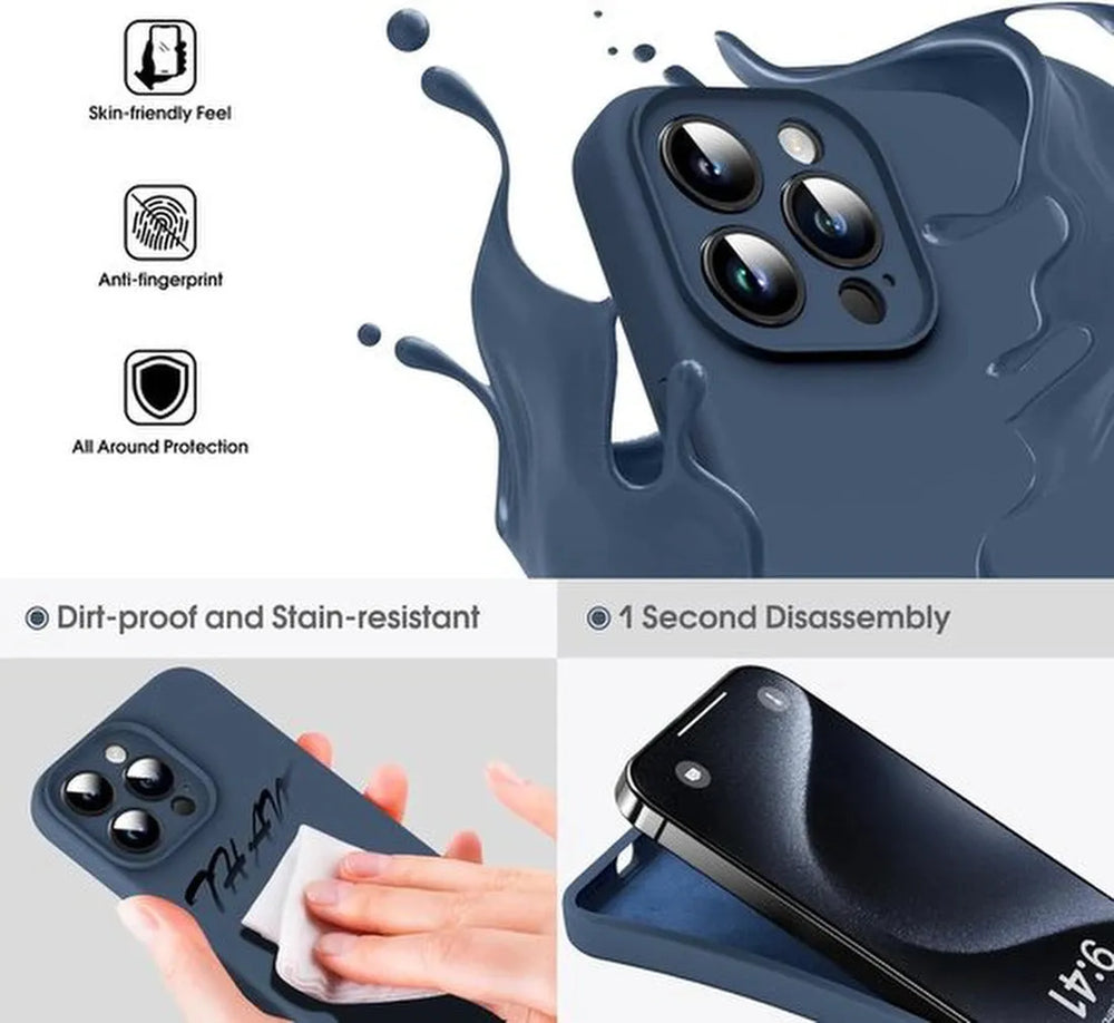 iPhone 15 Pro Hoesjes – Liquid Siliconen Backcover – Flexibel TPU – Camera Bescherming – Blauw-Ilumina Benelux