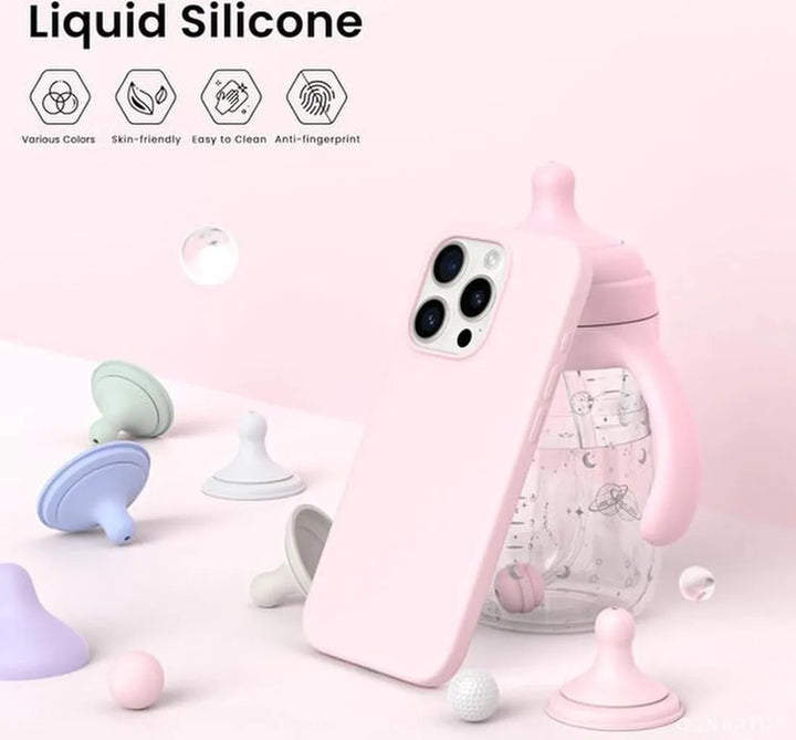 iPhone 15 Pro Hoesjes – Liquid Siliconen Backcover – TPU Flexibel – Camera Allround Bescherming – Lichtroze-Ilumina Benelux