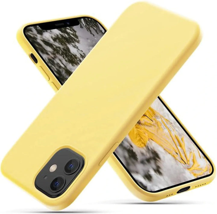 iPhone 12 Hoesjes – Liquid Siliconen Backcover – Flexibel TPU – Camera 360° Bescherming – Geel-Ilumina Benelux
