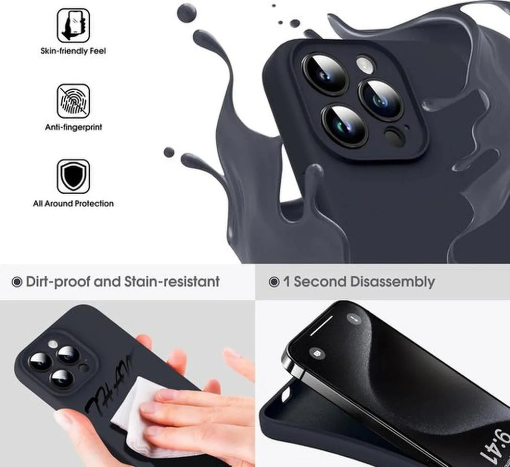 iPhone 15 Pro Max Hoesjes – Liquid Siliconen Backcover + Screenprotector – Camera Allround Bescherming – Zwart-Ilumina Benelux