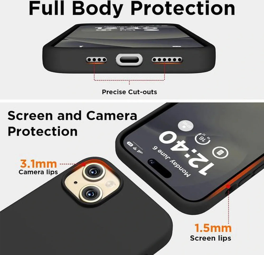 iPhone 15 Plus Hoesjes – Liquid Siliconen Backcover + Screenprotector – Schokbestendig – Zwart-Ilumina Benelux