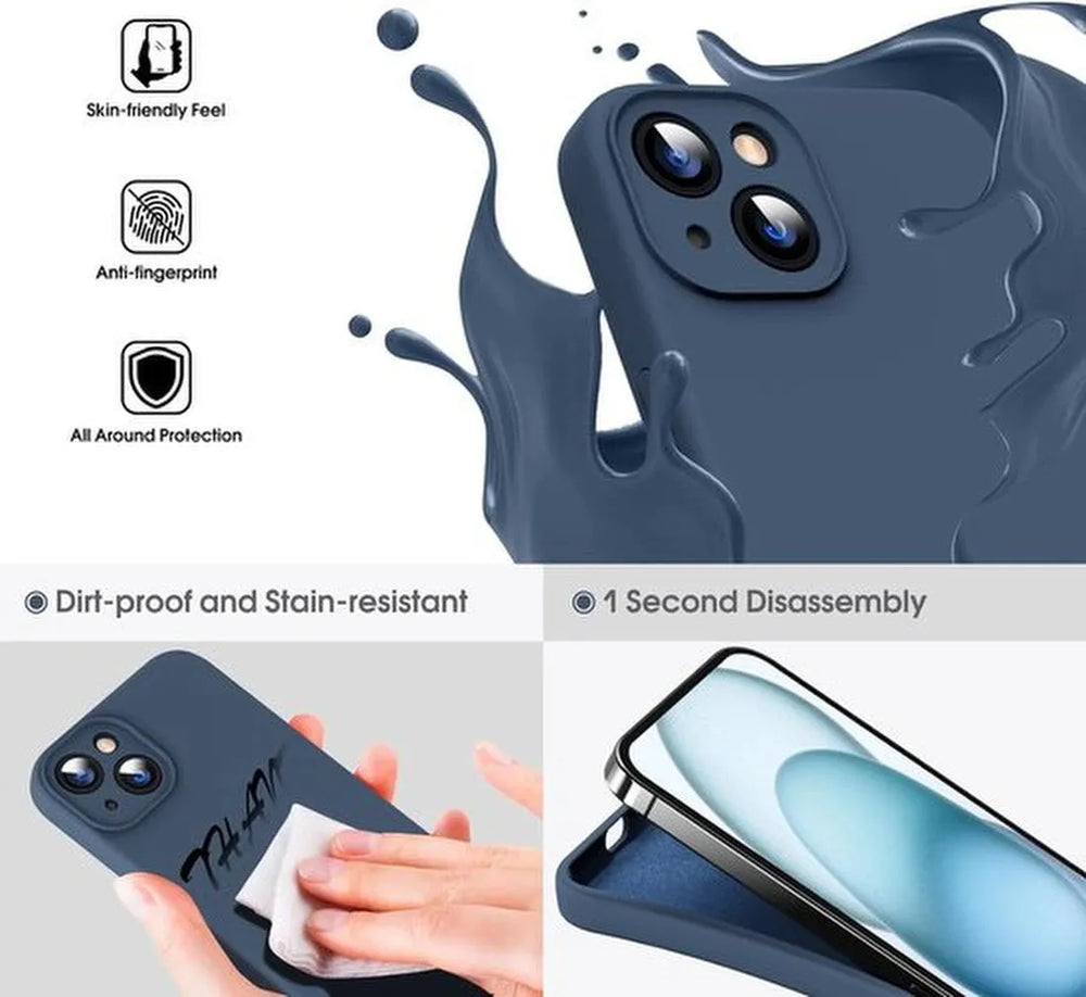 iPhone 15 Plus Hoesjes – Liquid Siliconen Backcover + Screenprotector – Camera All-round Bescherming – Middernachtblauw-Ilumina Benelux
