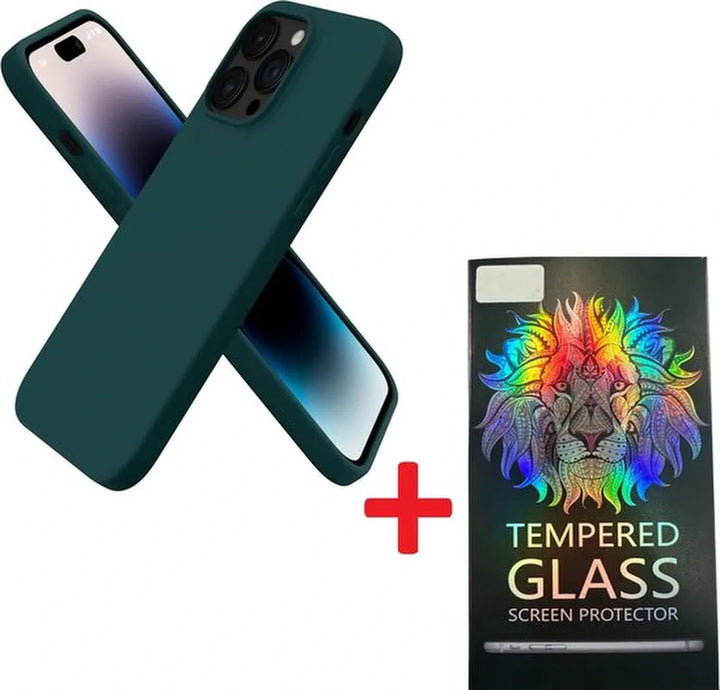 iPhone 14 Pro Max Hoesjes – Liquid Siliconen Backcover – Inclusief Screenprotector – Schokbestendig – Groen-Ilumina Benelux