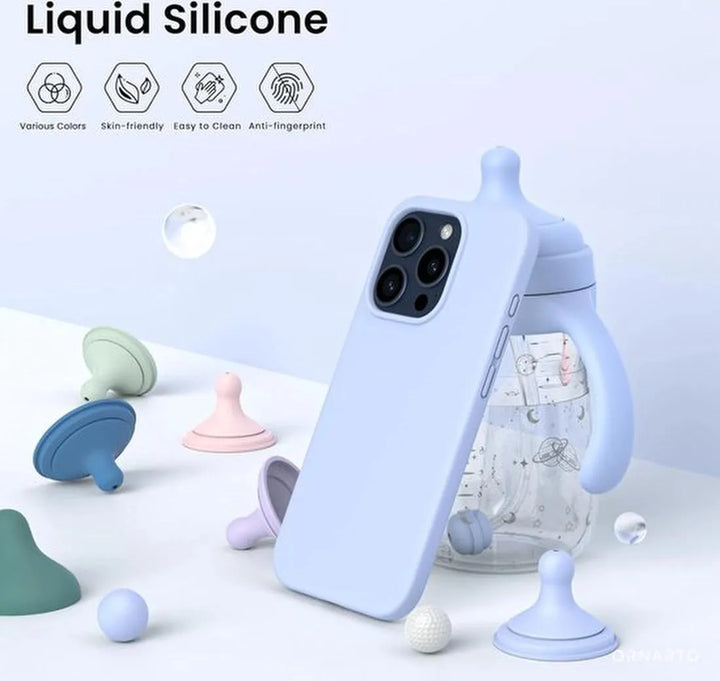 iPhone 14 Pro Max Hoesjes – Liquid Siliconen Backcover + Screenprotector – Schokbestendig – Lichtblauw-Ilumina Benelux