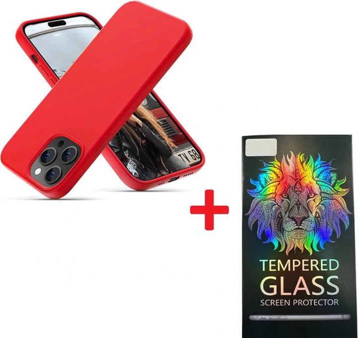 iPhone 14 Pro Max Hoesjes – Liquid Siliconen Backcover – Inclusief Screenprotector – Schokbestendig – Rood-Ilumina Benelux