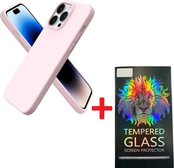 iPhone 14 Pro Max Hoesjes – Liquid Siliconen Backcover – Inclusief Screenprotector – Lichtroze-Ilumina Benelux