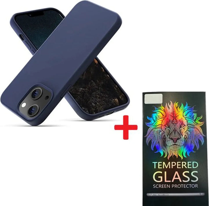 iPhone 13 Mini Hoesjes – Liquid Siliconen Backcover – Inclusief Screenprotector – Schokbestendig – Blauw-Ilumina Benelux
