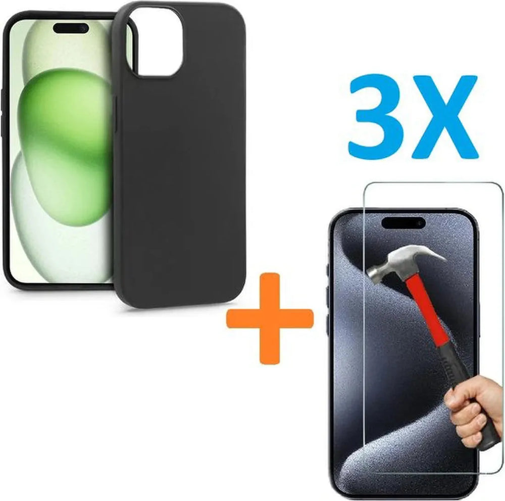 iPhone 15 Plus Hoesjes – Soft TPU Siliconen Backcover – Inclusief 3x Screenprotector – Schokbestendig – Zwart-Ilumina Benelux