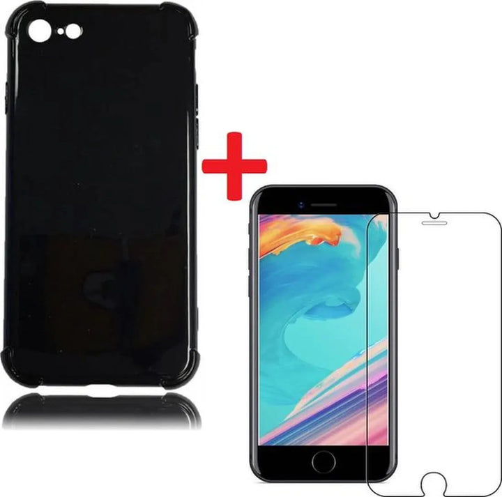 iPhone SE 2020/7/8 Hoesjes – Siliconen Backcover – Schokbestendig – 2x Gehard Glas Screenprotector – Zwart-Ilumina Benelux