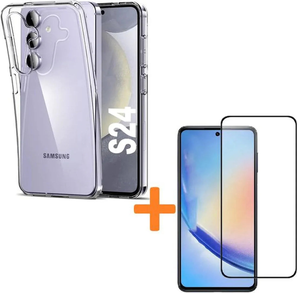 Samsung Galaxy S24 Hoesjes – Transparante Siliconen Backcover – 2x Screenprotector Gehard Glas – Anti-kras-Ilumina Benelux