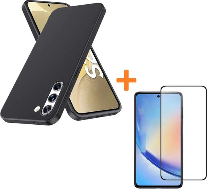 Samsung Galaxy S24 Hoesjes – Siliconen Backcover – Zwart – Inclusief 2x Screenprotector Gehard Glas – Anti-kras-Ilumina Benelux