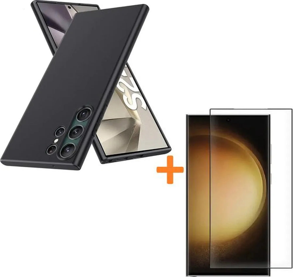 Samsung Galaxy S24 Ultra Hoesjes – Siliconen Backcover – 2 Pack Screenprotector – Gehard Glas – Zwart-Ilumina Benelux