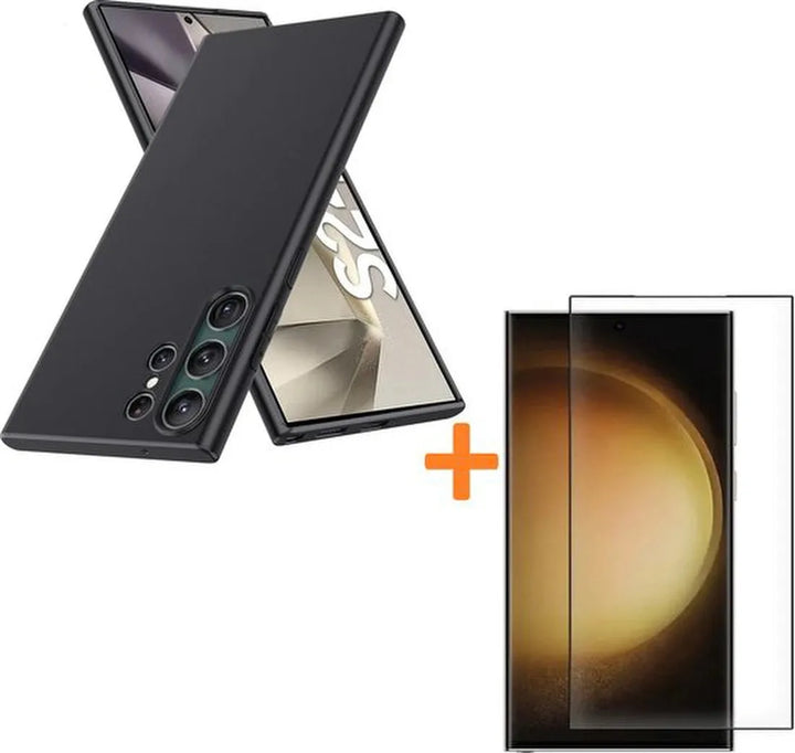 Samsung Galaxy S24 Ultra Hoesjes – Siliconen Backcover – 2 Pack Screenprotector – Gehard Glas – Zwart-Ilumina Benelux