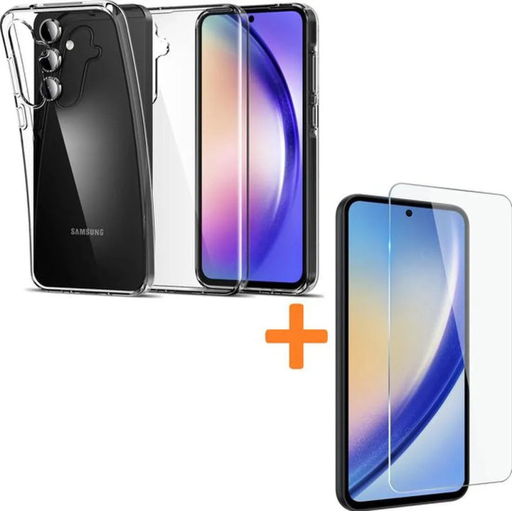 Samsung Galaxy A55 Hoesjes – Transparante Siliconen Backcover – Inclusief 2x Screenprotector Gehard Glas – Anti-kras-Ilumina Benelux
