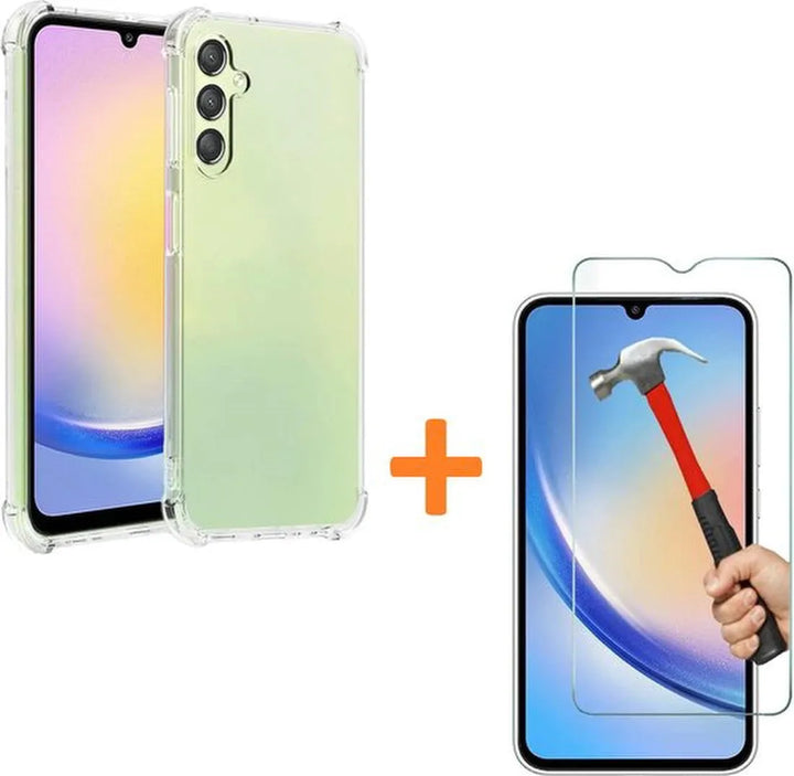 Samsung Galaxy A35 Hoesjes – Siliconen Backcover Anti-Shock – Schokbestendig – Incl. 3x Screenprotector Gehard Glas – Transparant-Ilumina Benelux