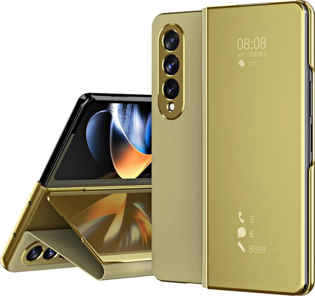 Samsung Galaxy Z Fold 4 Hoesjes – Clear View Flipcase – Notificatie App – Beschermend Design – Goud