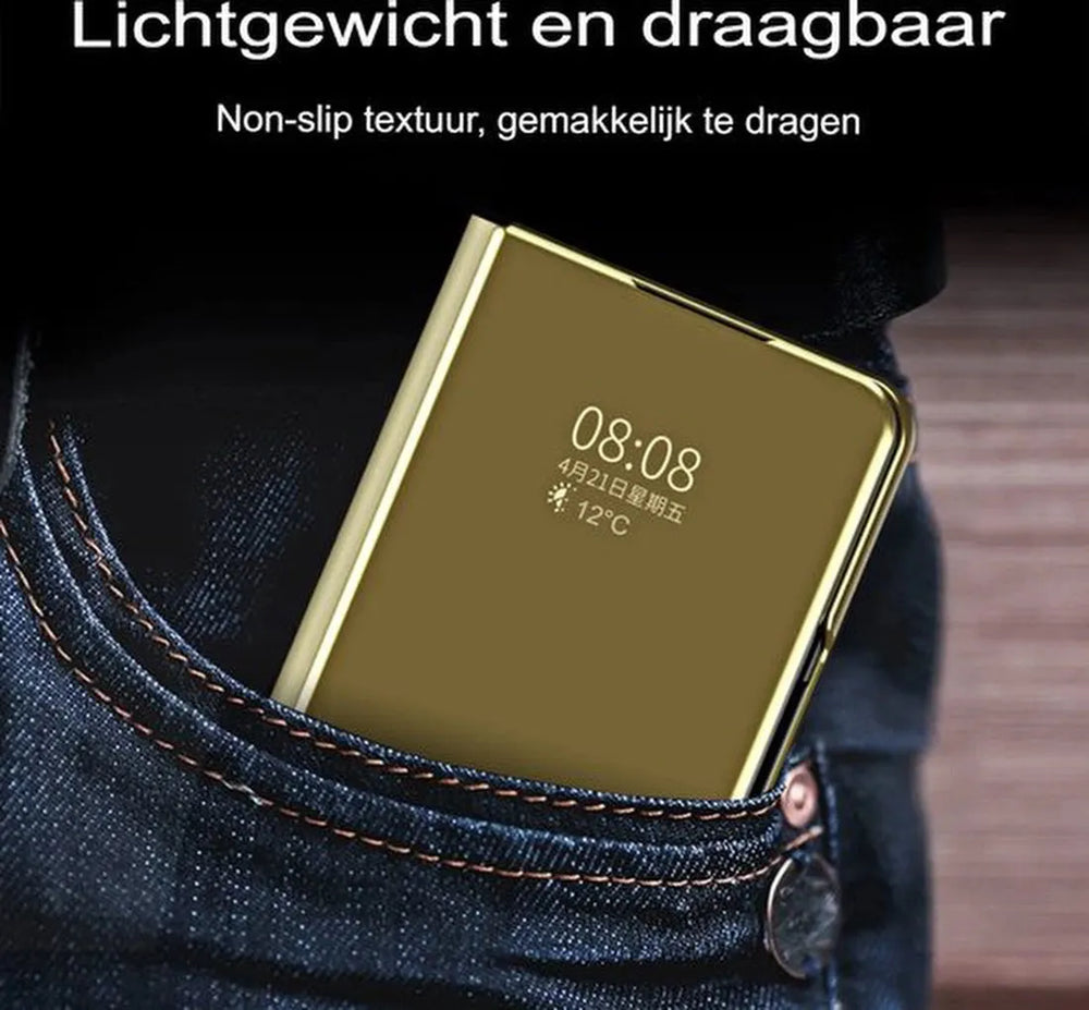 Samsung Galaxy Z Fold 4 Hoesjes – Clear View Flipcase – Notificatie App – Beschermend Design – Goud-Ilumina Benelux