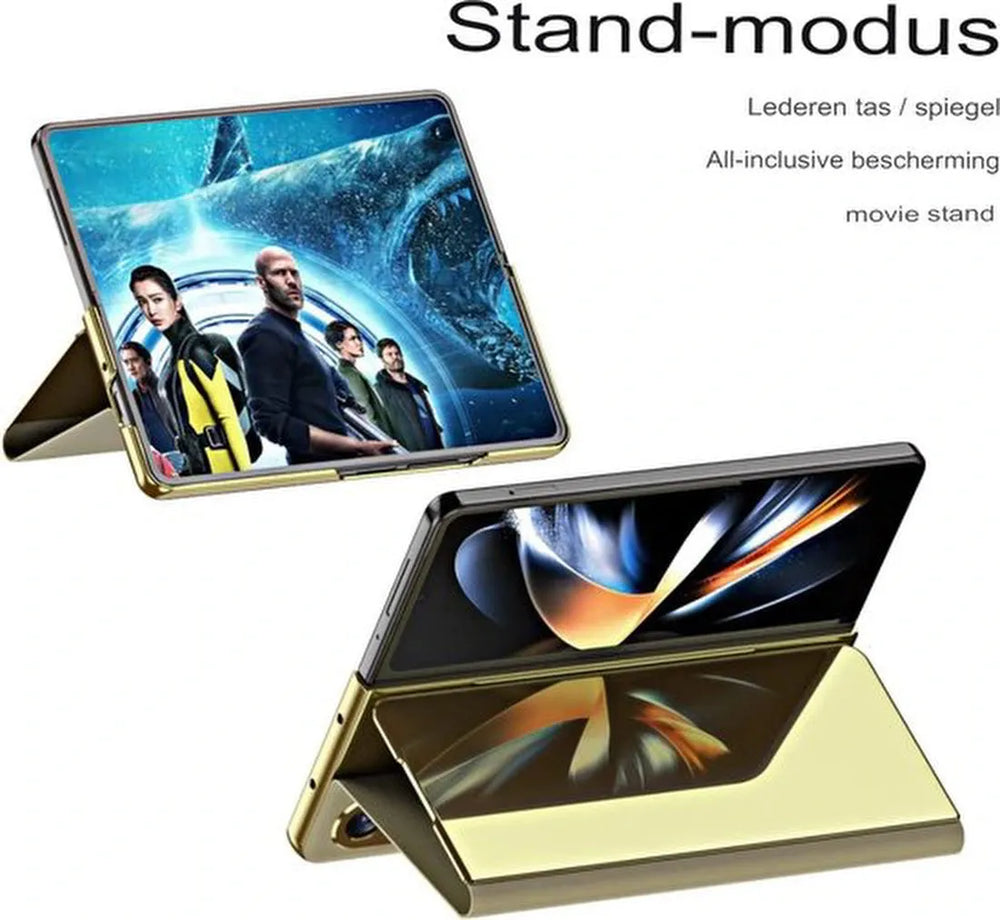 Samsung Galaxy Z Fold 4 Hoesjes – Clear View Flipcase – Notificatie App – Beschermend Design – Goud-Ilumina Benelux