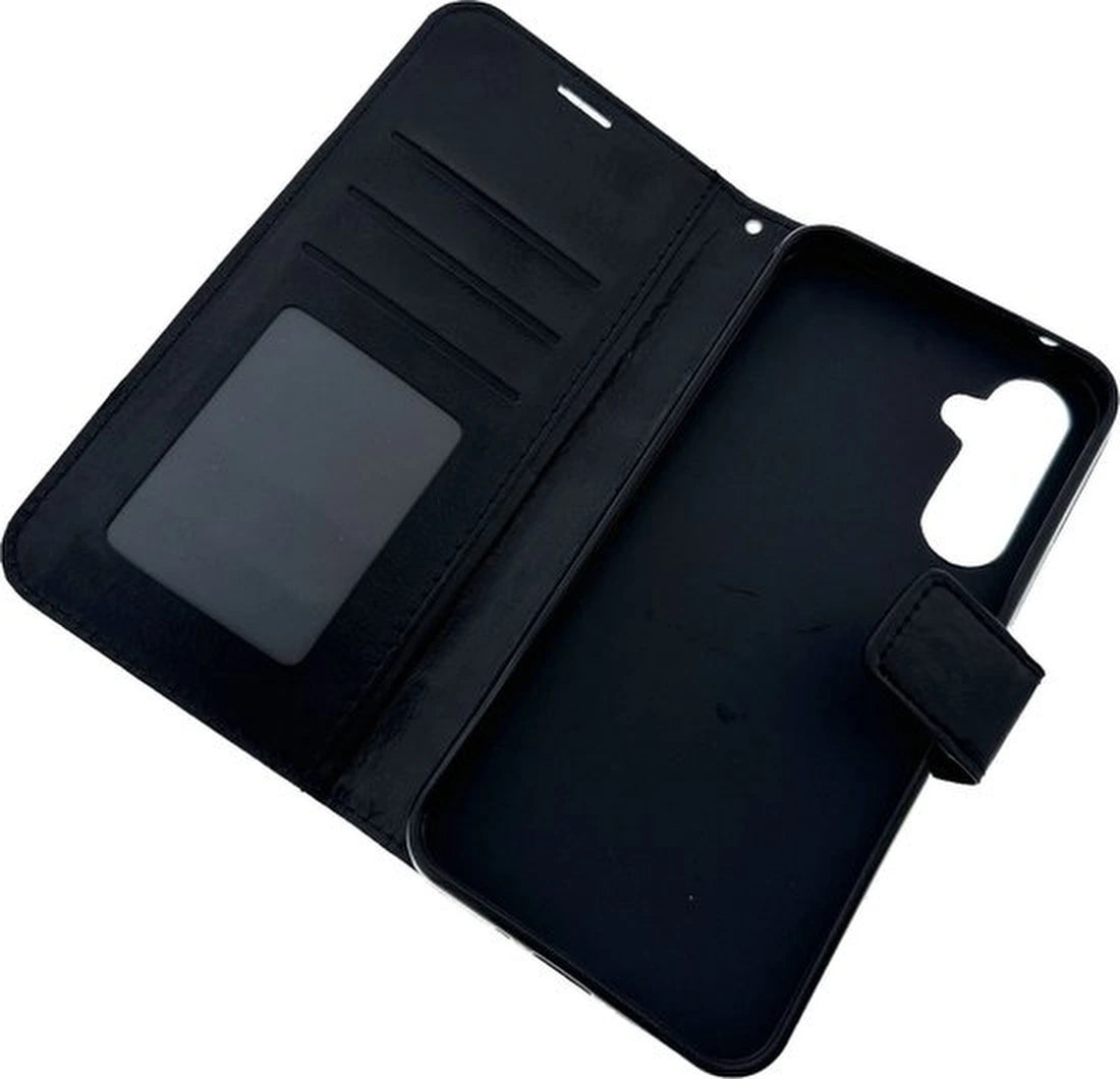 Samsung Galaxy A35 Hoesjes – Portemonnee Book Case – Magneetsluiting – 2x Gehard Glas Screenprotector – Zwart