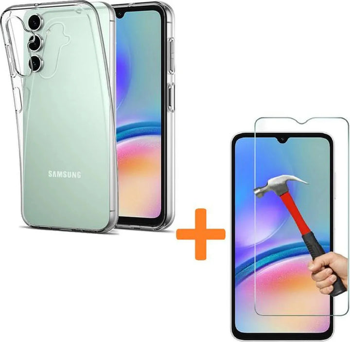 Samsung Galaxy A05s Hoesjes – Transparante Siliconen Backcover – 2x Screenprotector Gehard Glas – Anti-kras-Ilumina Benelux