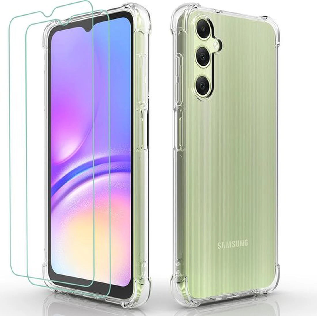 Anti-Shock silicone hoesje met 2 Pack Screenprotector Glas Geschikt voor: Samsung Galaxy A05s