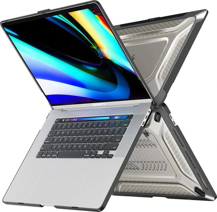 Laptophoes – Geschikt voor MacBook Pro 16 inch A2141 (2019) – Heavy Duty Armor – Opvouwbare standaard – Zwart-Laptopcover-Ilumina Benelux