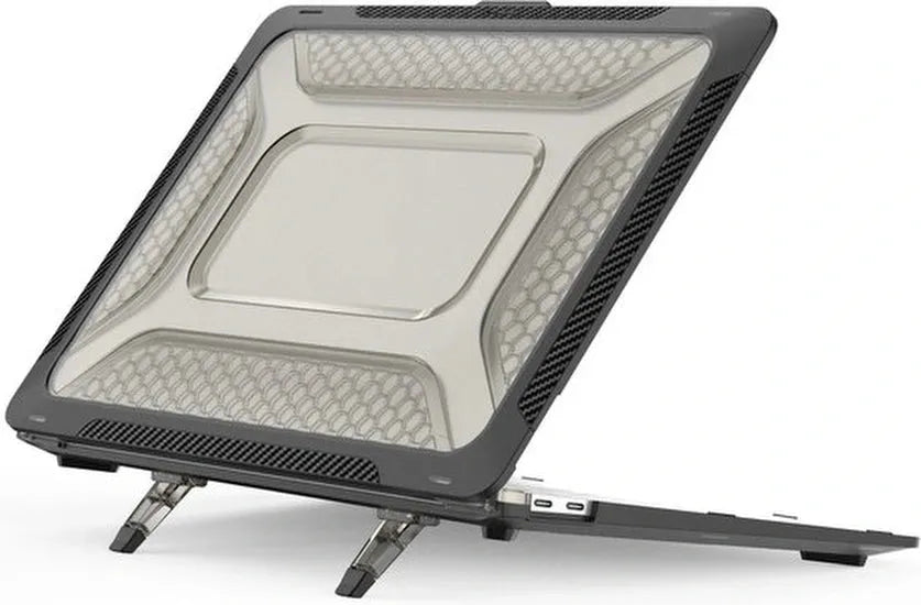 Laptophoes – Geschikt voor MacBook Air 13.3 A2337/A2179/A1932 – Heavy Duty Armor – Standfunctie – Zwart-Laptopcover-Ilumina Benelux