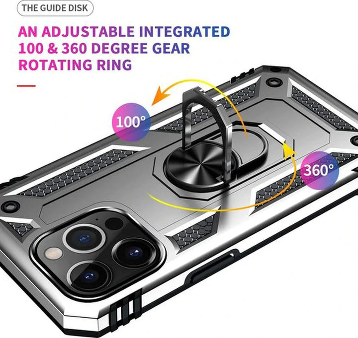iPhone 13 Pro Hoesjes – Anti-Shock Hybride Ring Armor Backcover – Schokbestendig – Zilver-Ilumina Benelux