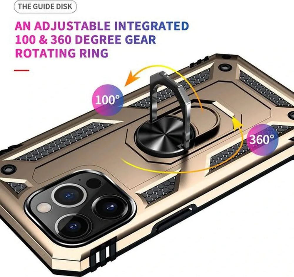 iPhone 13 Pro Max Hoesjes – Anti-Shock Hybride Ring Armor Backcover – Schokbestendig – Goud-Ilumina Benelux