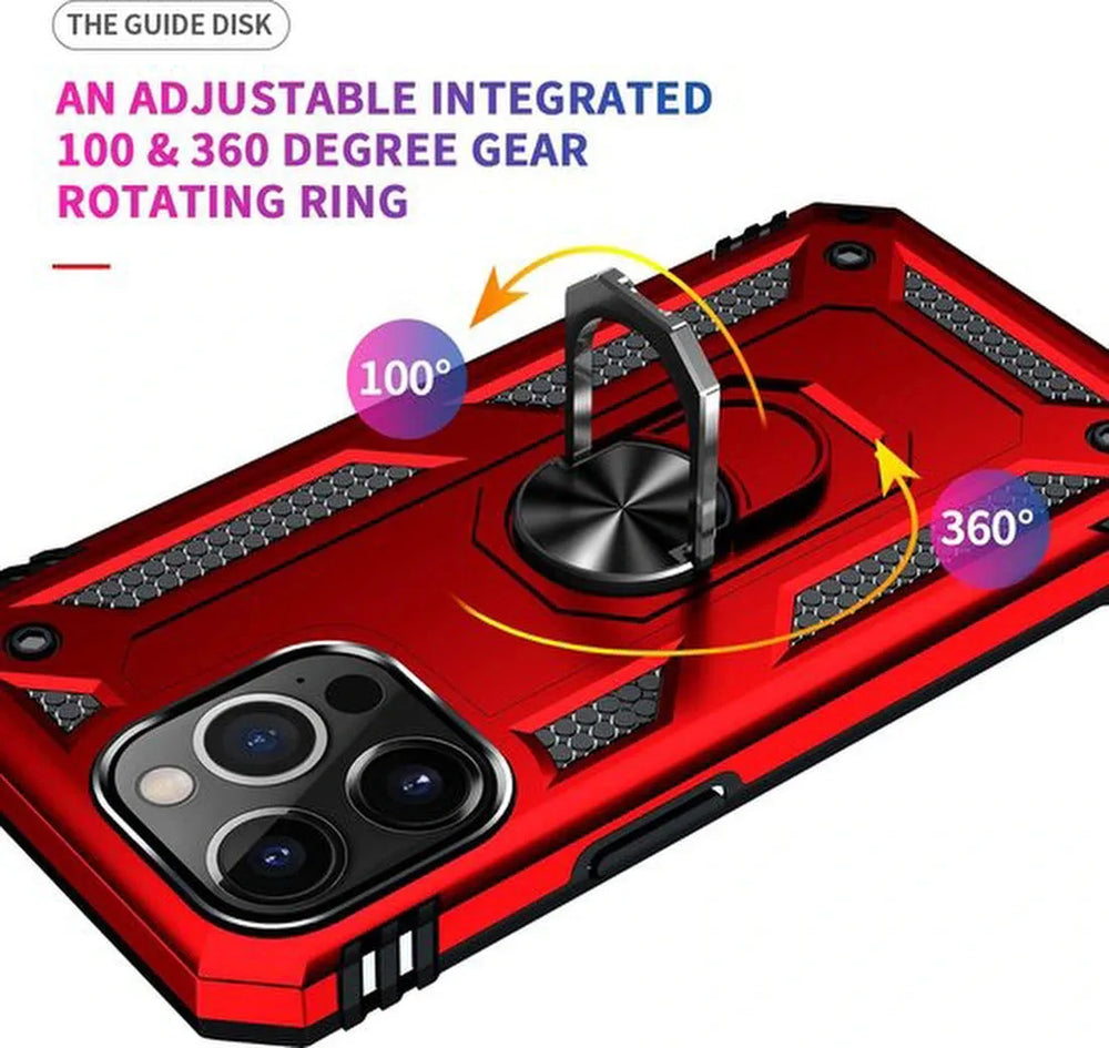 iPhone 13 Pro Max Hoesjes – Anti-Shock Hybride Backcover – Ringhouder – Armor Bescherming – Rood-Ilumina Benelux