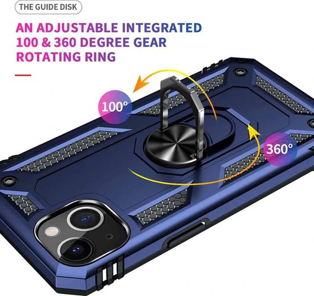 iPhone 13 Mini Hoesjes – Anti-Shock Hybride Backcover – Ring Armor – Schokbestendig – Blauw-Ilumina Benelux
