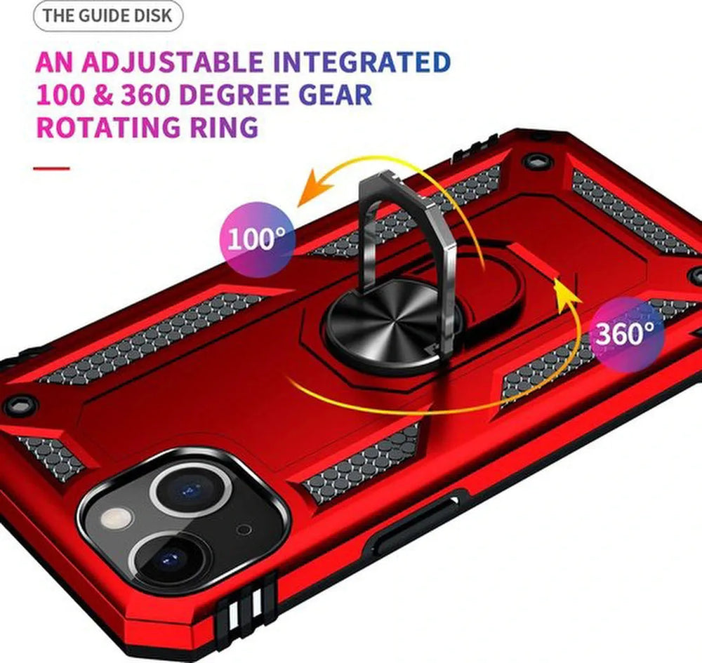 iPhone 13 Mini Hoesjes – Anti-Shock Hybride Ring Armor Backcover – Schokbestendig – Rood-Ilumina Benelux