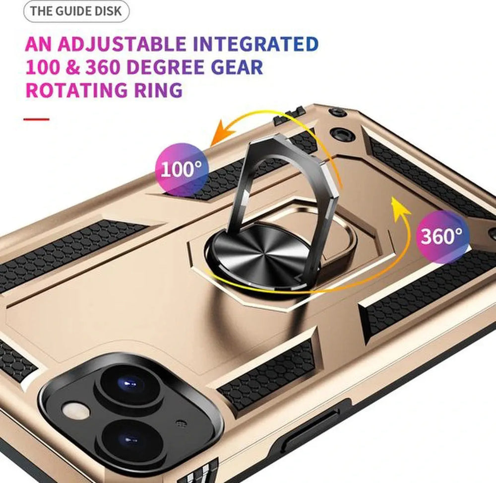 iPhone 14 Plus Hoesjes – Anti-Shock Hybrid Ring Armor Backcover – Schokbestendig – Goud-Ilumina Benelux
