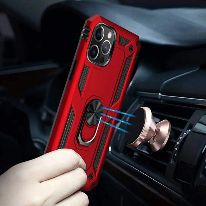 iPhone 12 Pro Max Hoesjes – Hybride Ring Armor Backcover – Schokbestendig – Anti-Shock – Rood-Ilumina Benelux