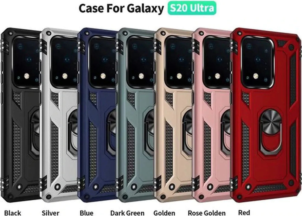Samsung Galaxy S20 Ultra Hoesjes – Anti-Shock Hybride Ring Armor Backcover – Schokbestendig – Blauw-Ilumina Benelux