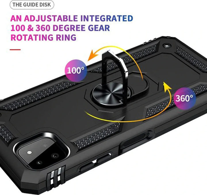 Samsung Galaxy A22 5G Hoesjes – Anti-Shock Hybride Ring Armor Backcover – Schokbestendig – Zwart-Ilumina Benelux