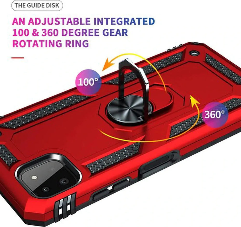 Samsung Galaxy A22 5G Hoesjes – Anti-Shock Hybride Backcover – Ringhouder – Armor Bescherming – Rood-Ilumina Benelux