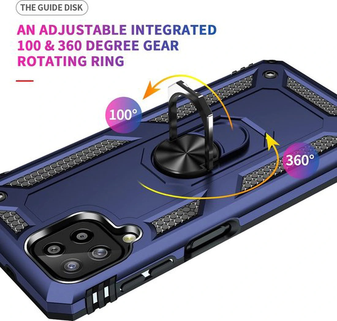 Samsung Galaxy A22 4G Hoesjes – Anti-Shock Hybride Backcover – Ringhouder – Armor Bescherming – Blauw