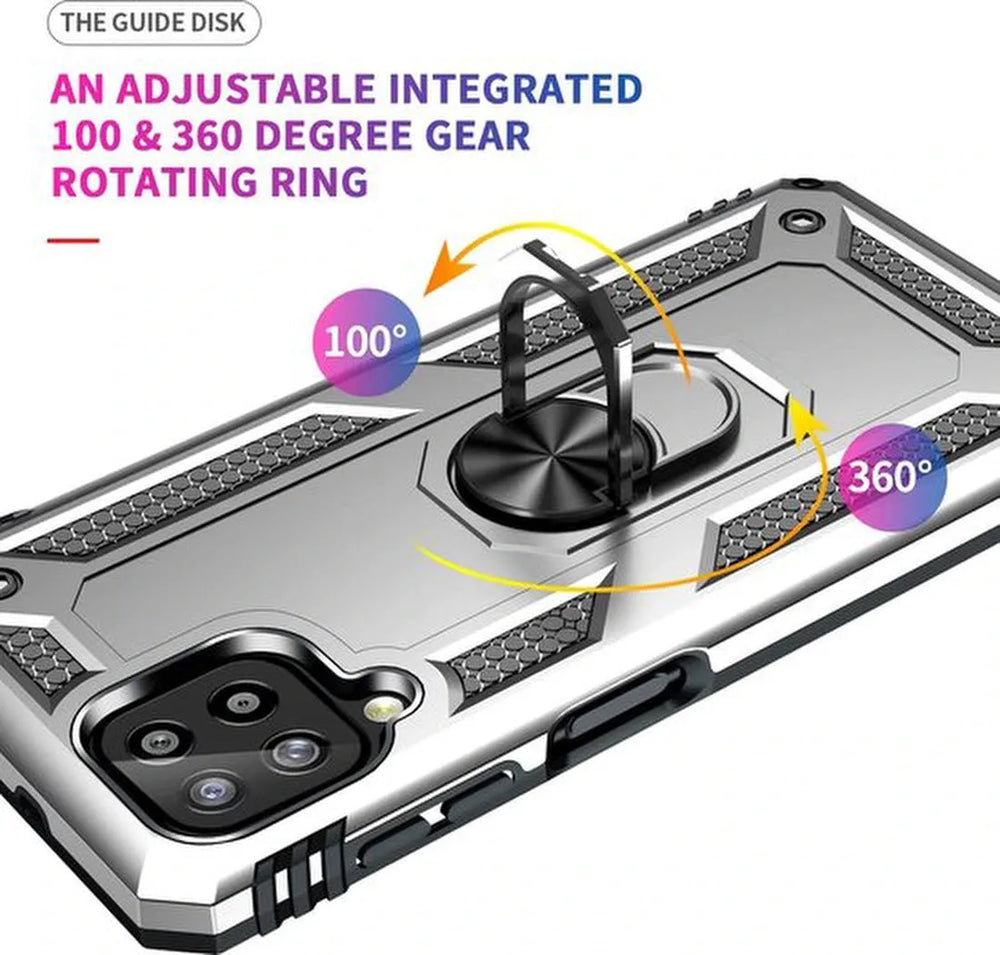 Samsung Galaxy A22 4G Hoesjes – Anti-Shock Hybride Ring Armor Backcover – Schokbestendig – Zilver-Ilumina Benelux