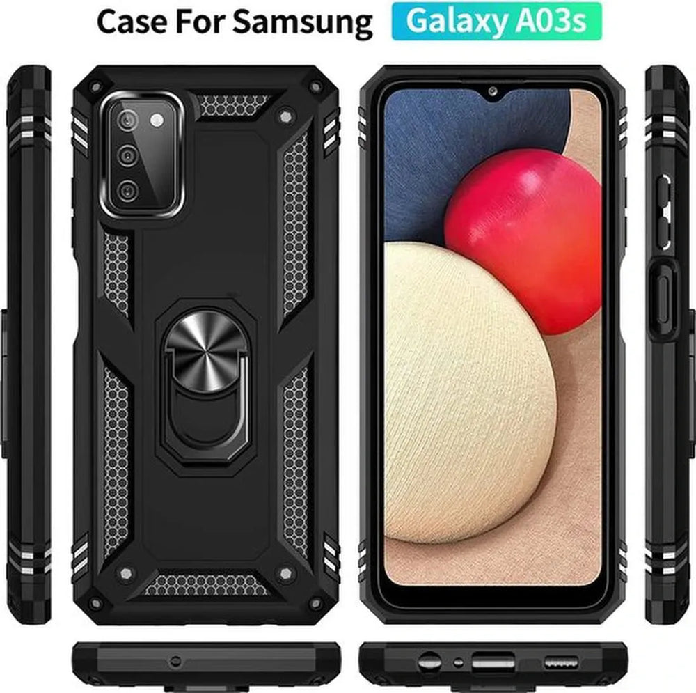 Samsung Galaxy A03S Hoesjes – Anti-Shock Hybride Ring Armor Backcover – Schokbestendig – Zwart-Ilumina Benelux