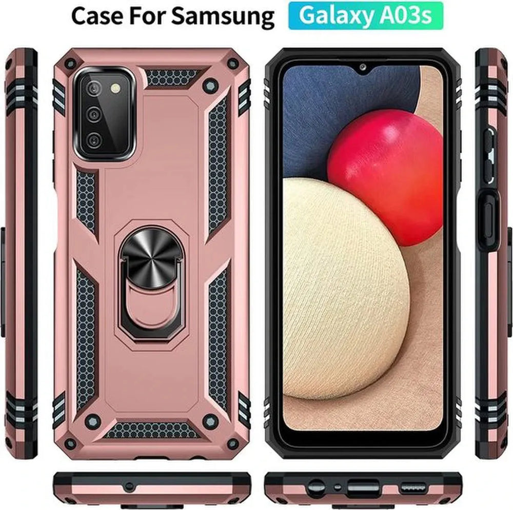 Samsung Galaxy A03s Hoesjes – Hybride Ring Armor Backcover – Schokbestendig – Roségoud-Ilumina Benelux