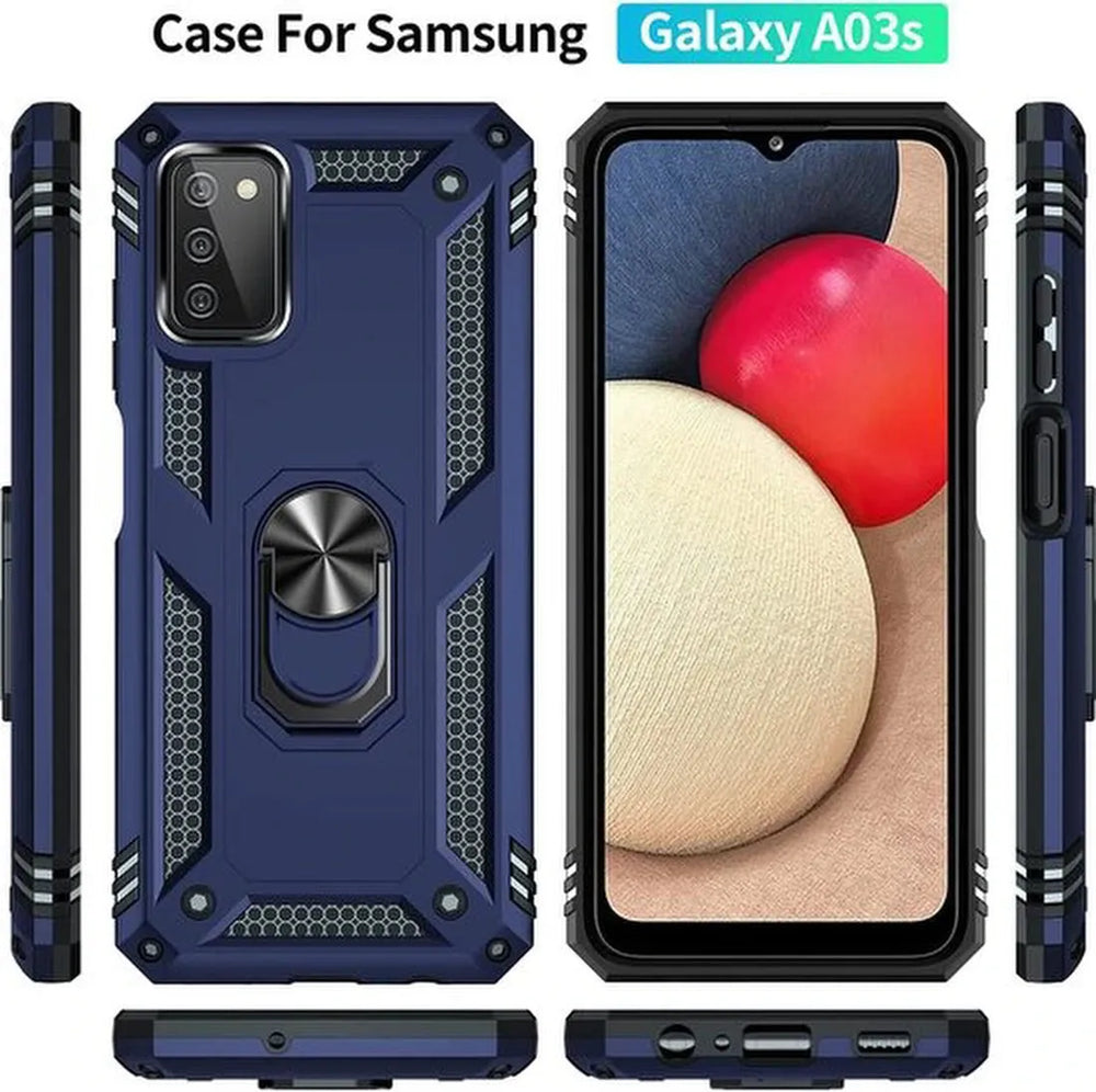 Samsung Galaxy A03S Hoesjes – Anti-Shock Hybride Ring Armor Backcover – Schokbestendig – Blauw-Ilumina Benelux