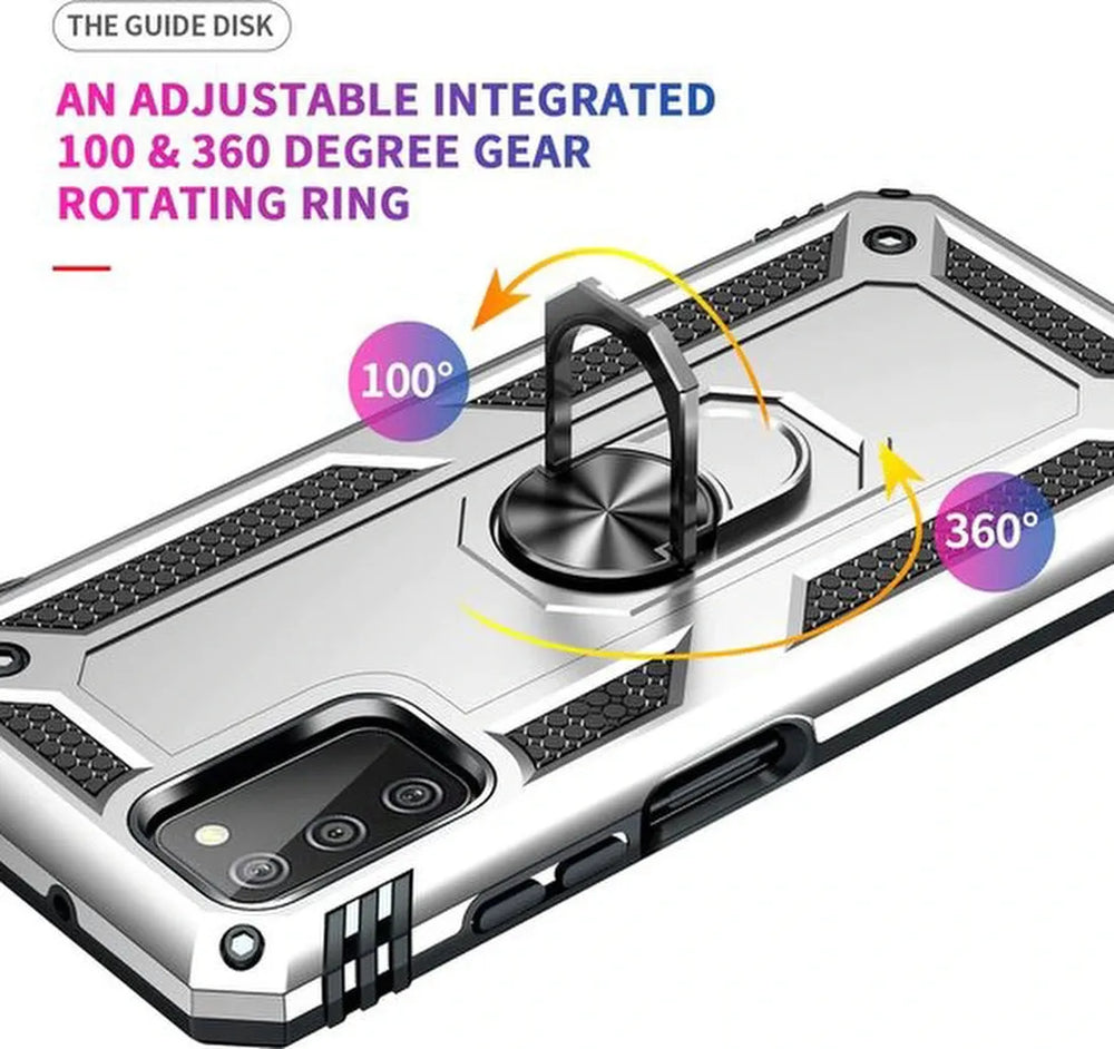 Samsung Galaxy A03S Hoesjes – Anti-Shock Hybride Ring Armor Backcover – Schokbestendig – Zilver-Ilumina Benelux