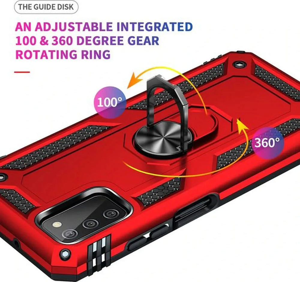 Samsung Galaxy A03S Hoesjes – Anti-Shock Hybride Ring Armor Backcover – Schokbestendig – Rood-Ilumina Benelux