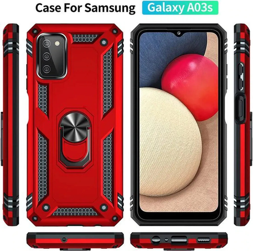 Samsung Galaxy A03S Hoesjes – Anti-Shock Hybride Ring Armor Backcover – Schokbestendig – Rood-Ilumina Benelux