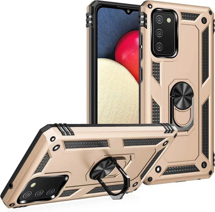Samsung Galaxy A02S Hoesjes – Anti-Shock Hybride Backcover – Ringhouder – Armor Bescherming – Goud-Ilumina Benelux