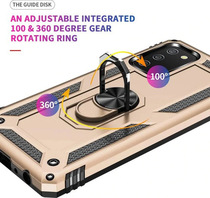 Samsung Galaxy A02S Hoesjes – Anti-Shock Hybride Backcover – Ringhouder – Armor Bescherming – Goud-Ilumina Benelux