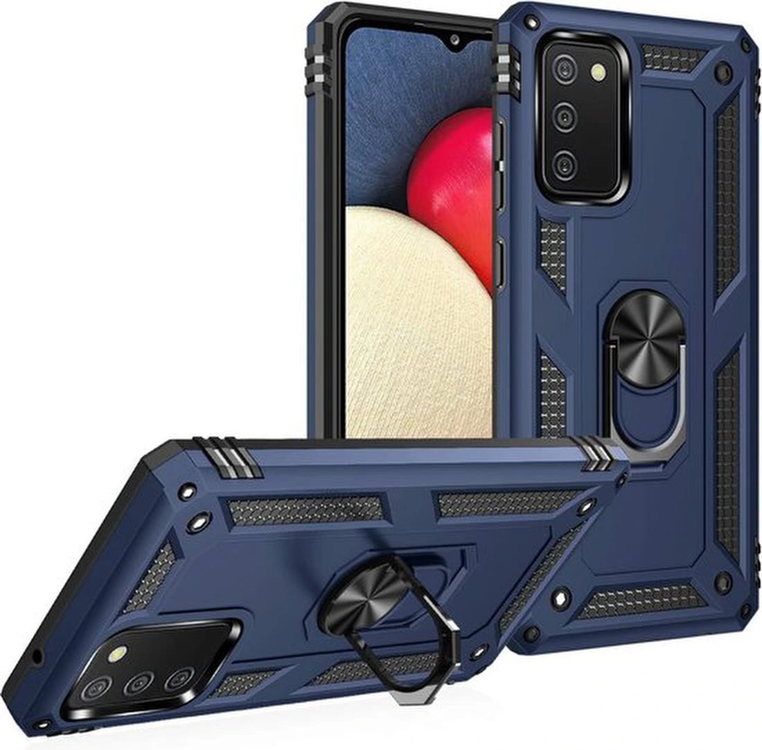 Anti-Shock Hybrid Ring Armor Hoesje Geschikt voor: Samsung Galaxy A02S - Blauw