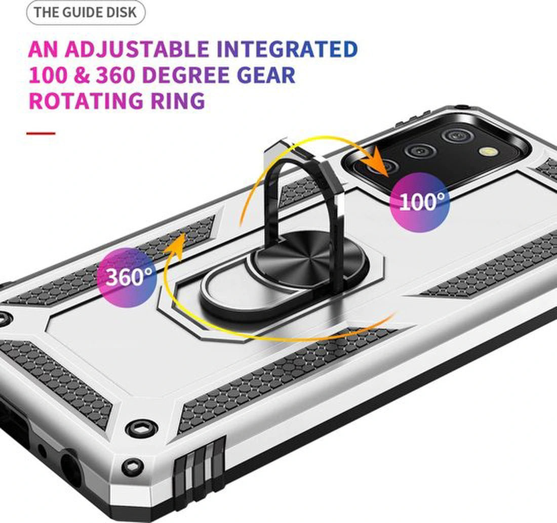 Anti-Shock Hybrid Ring Armor Hoesje Geschikt voor: Samsung Galaxy A02S - zilver