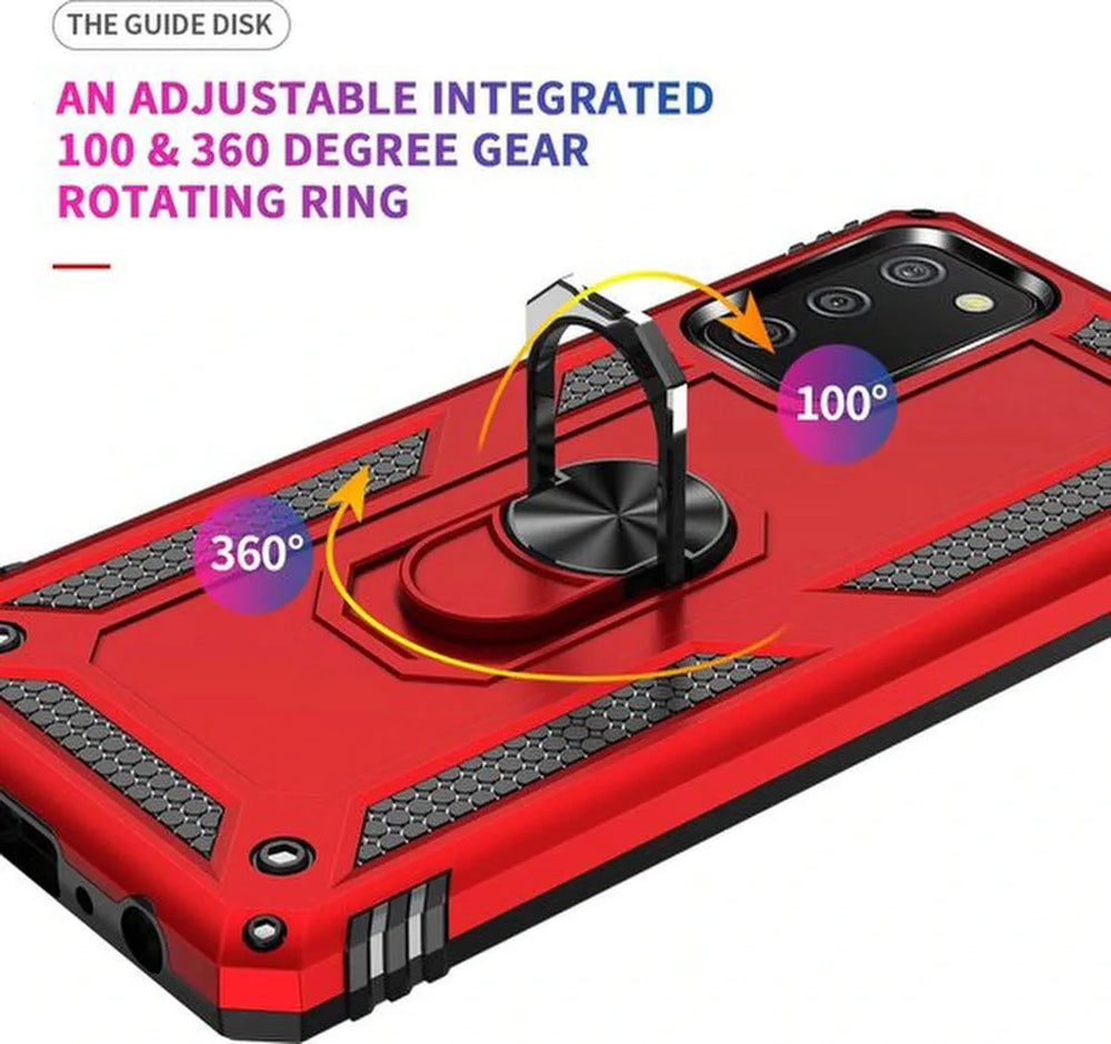 Samsung Galaxy A02S Hoesjes – Anti-Shock Hybride Ring Armor Backcover – Schokbestendig – Rood-Ilumina Benelux